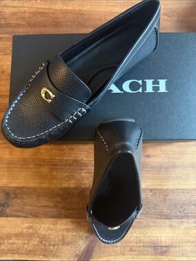Coach Black Leather Loafers with Gold C Hardware
